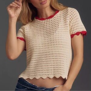 MAEVE
Open-stitch Tipped Sweater Tee In White